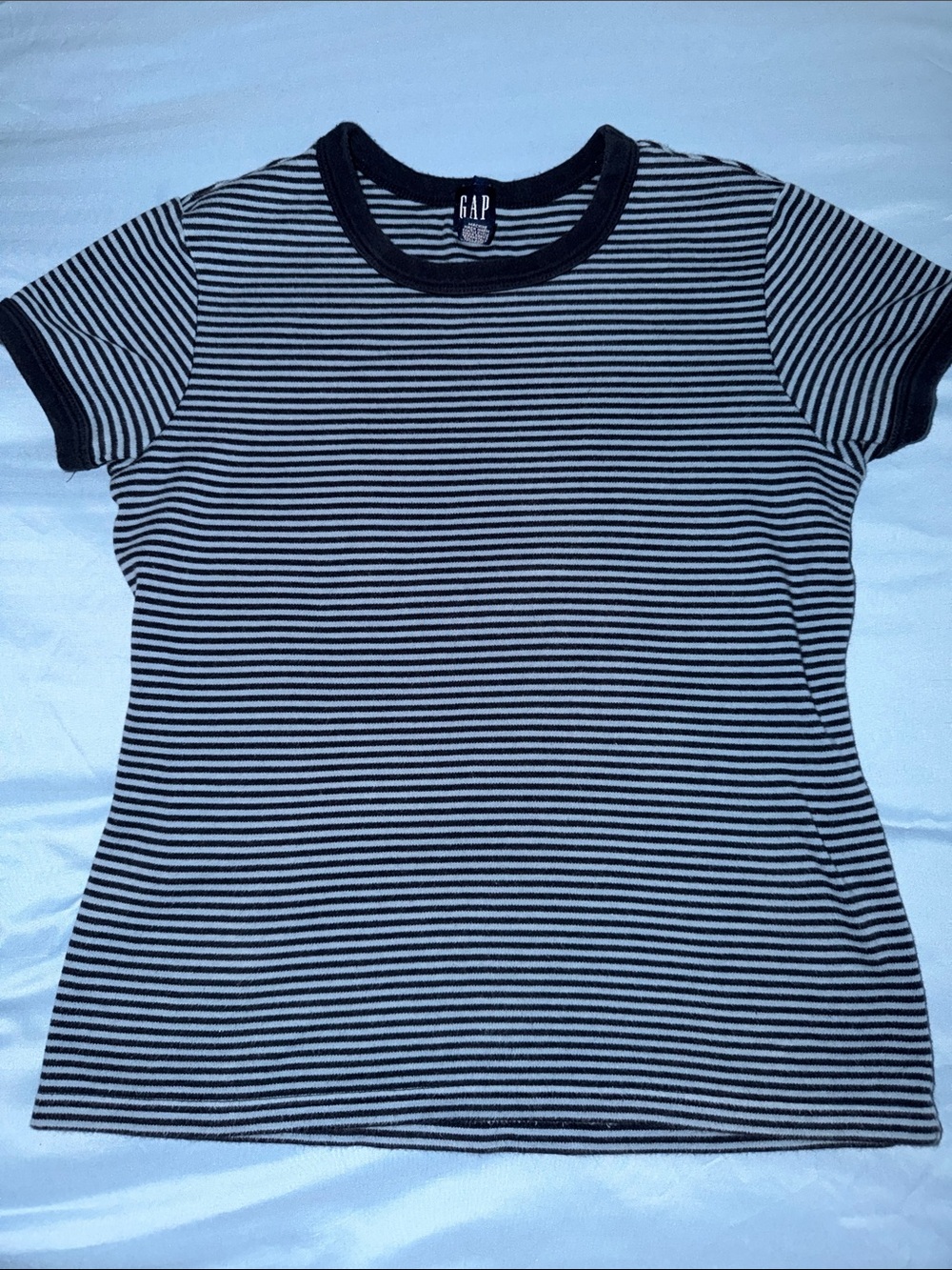 GAP Navy blue and Light Blue Striped Short Sleeve Ringer Tee